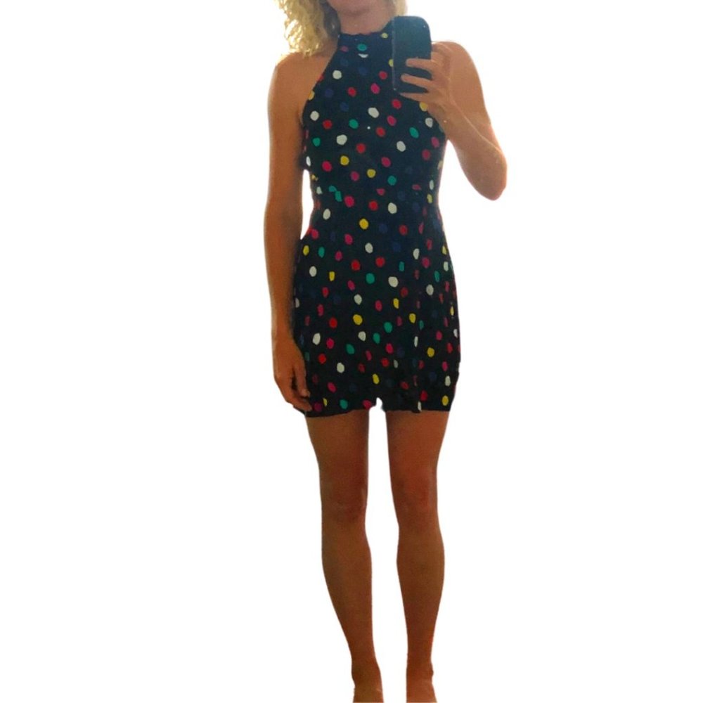 RIXO X TARGET Black mini halter dress with colorful polka dots Size S